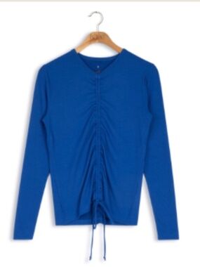 Point Collection royal blue ruched ribbed s tee shirt EUC